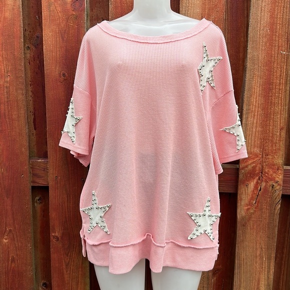 Blue Velvet Pink Boxy Oversized Short Sleeve Tee Size S - Picture 2 of 16